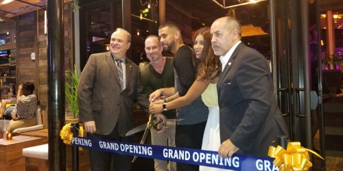 Ribbon Cutting with Mayor and Managers of Copper Blues Improv hosted by the Doral Chamber of Commerce.