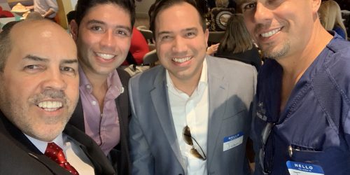 Manny Sarmiento, PereGonza, and Javier Prieto at Gusto Ristobar Luncheon hosted by the Doral Chamber of Commerce.
