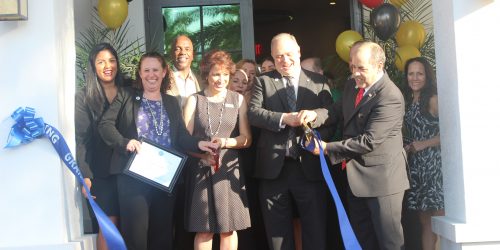 Ribbon cutting with mayor at Mirador Apartments Grand Opening, hosted by the Doral Chamber of Commerce.