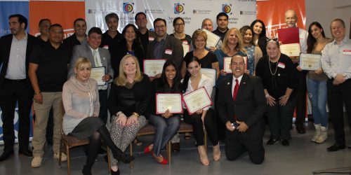 Doral Chamber of Commerce introduces Circle of Success event, group photo with all awarded for being new members.
