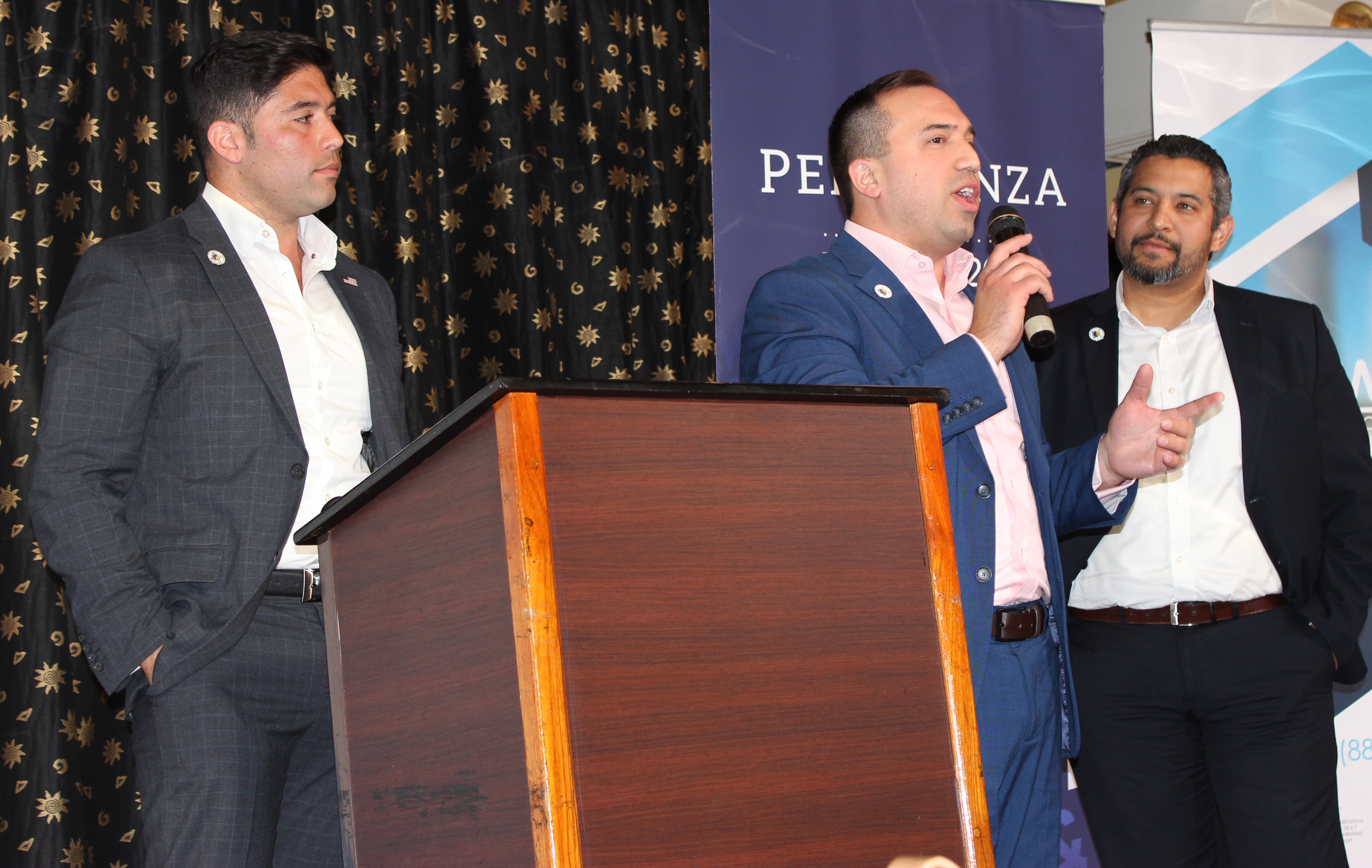 Doral Chamber of Commerce Carnival Cruise Luncheon 2019, Networking Event in Miami, Florida. PereGonza Law Group talking on stage, Juan Perez.