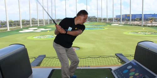 Doral Chamber of Commerce introduces a member playing golf at TopGolf Doral.