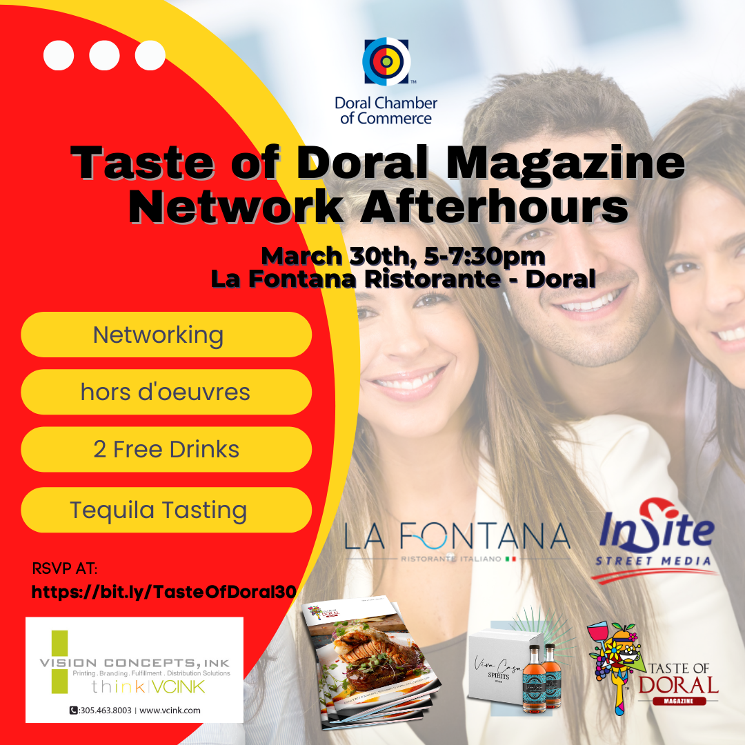 Taste of Doral Magazine Presents Network After Hours at La Fontana Doral. Presented by Doral Chamber of Commerce.