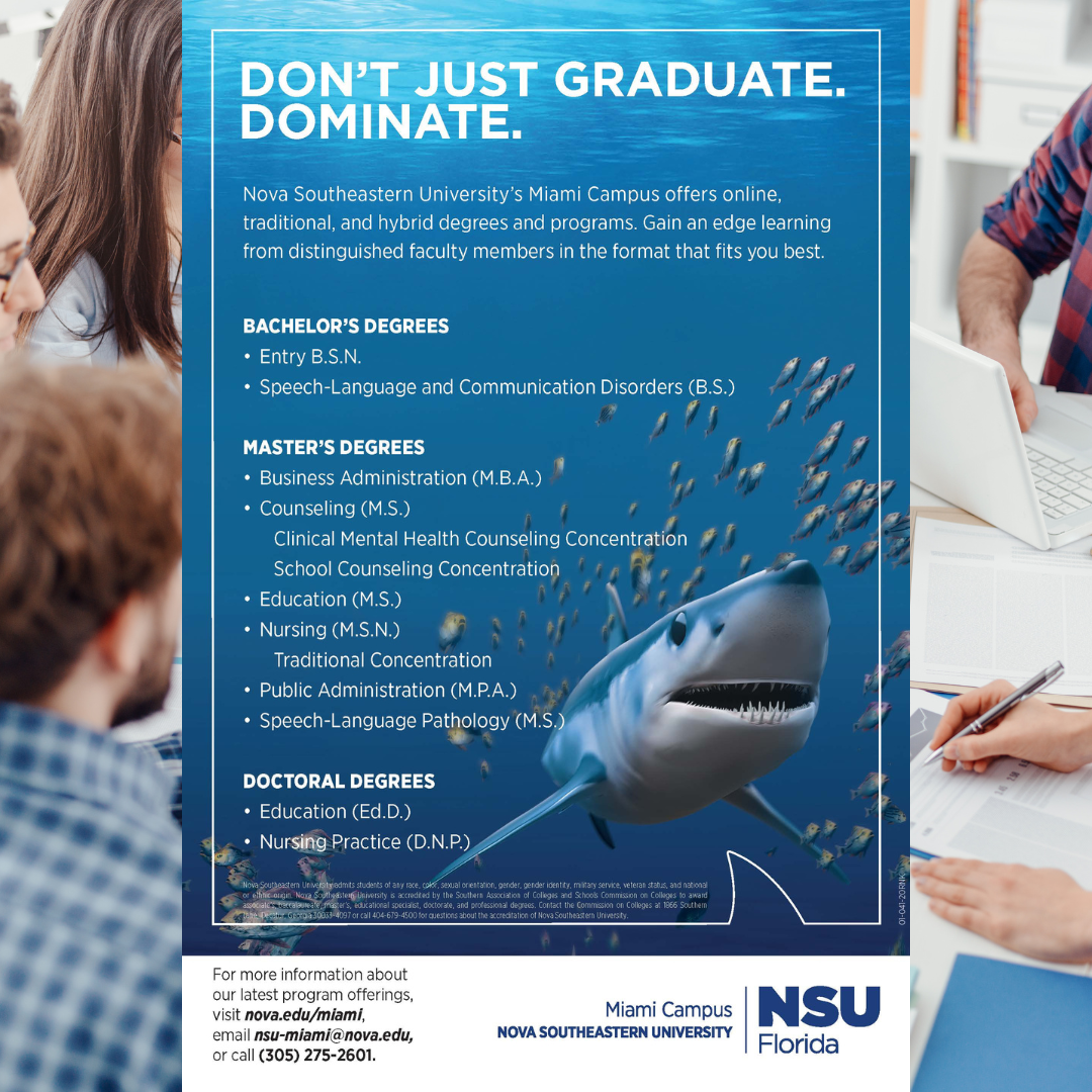 Nova Southeastern University’s Miami Campus offers online, traditional, and hybrid degrees and programs.