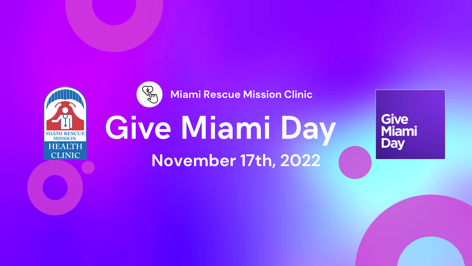 purple background with miami day logos and website in the footer.