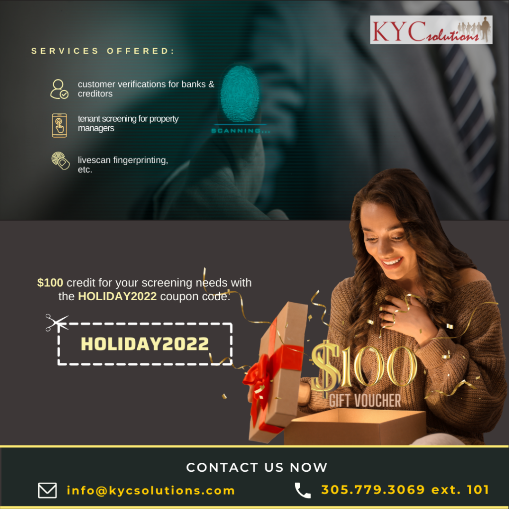 Get your $100 credit offer from Inquesta | KYC Solutions this Holiday seasons.