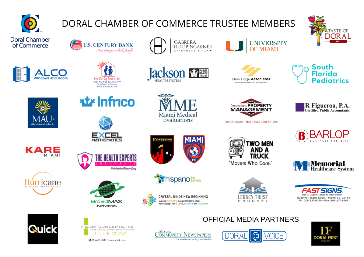 Banner of all the Doral Chamber Trustee Members.