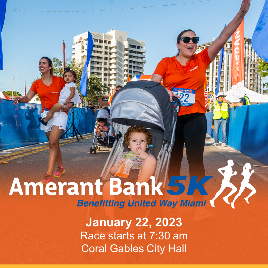 United Way Amerant Bank 5K. Image of finish line and runners. Doral Chamber of Commerce.