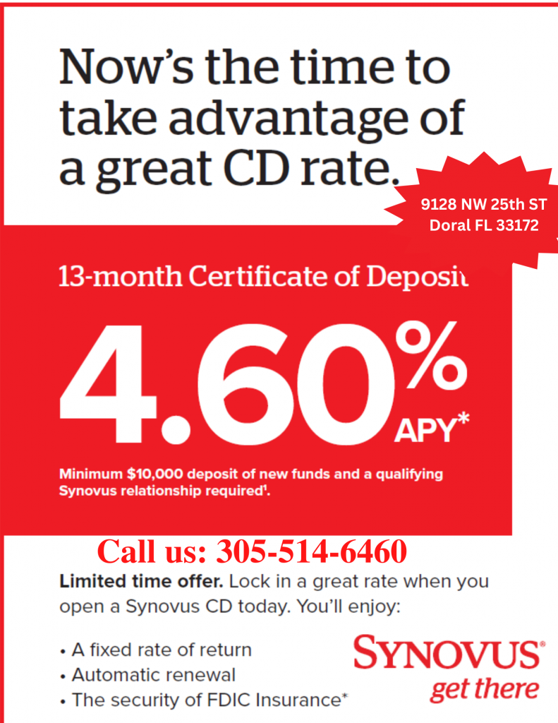 Synovus take advantage of a great CD rate 4.60% only for a limited time