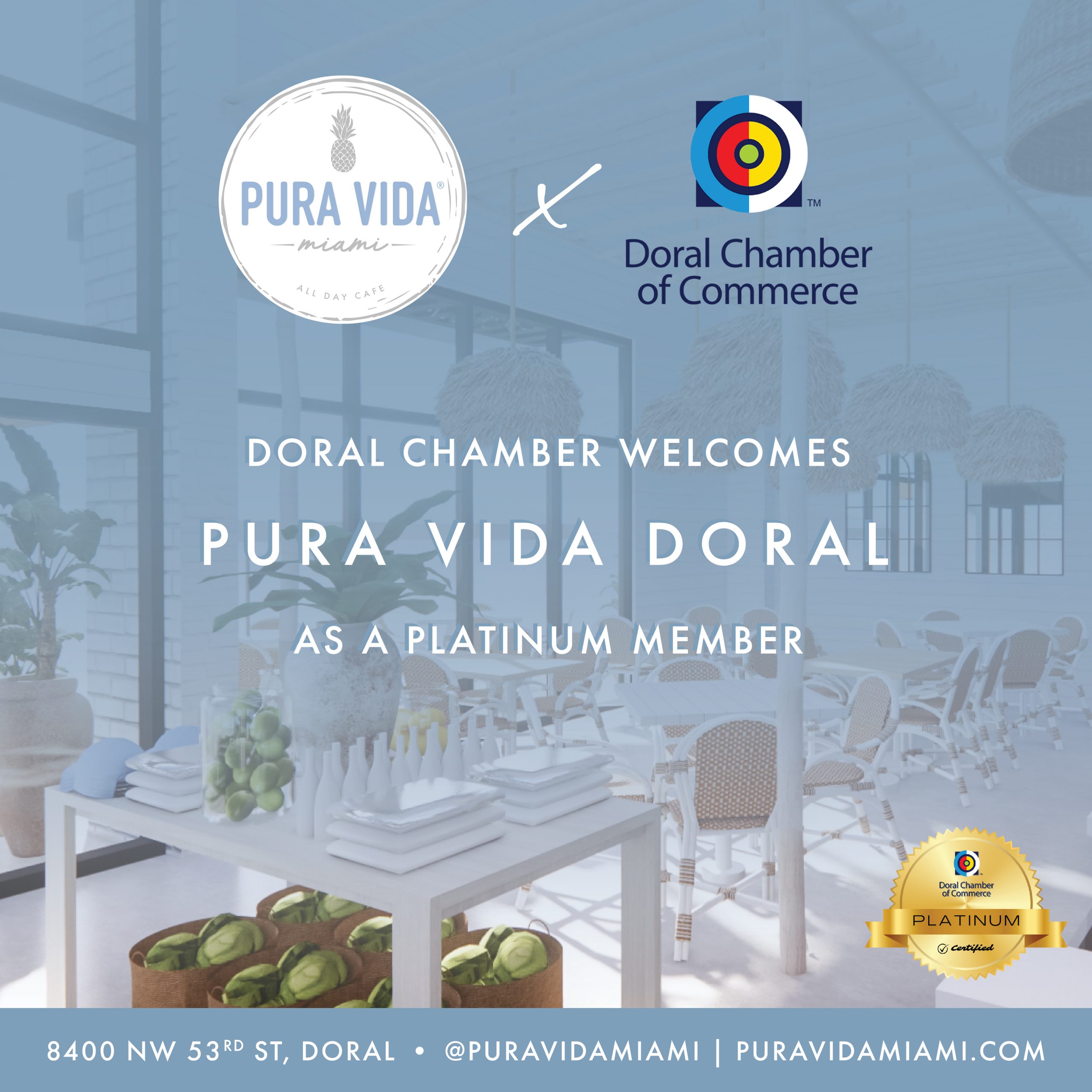 Doral Chamber of Commerce Welcomes Pura Vida Doral as a Platinum Member