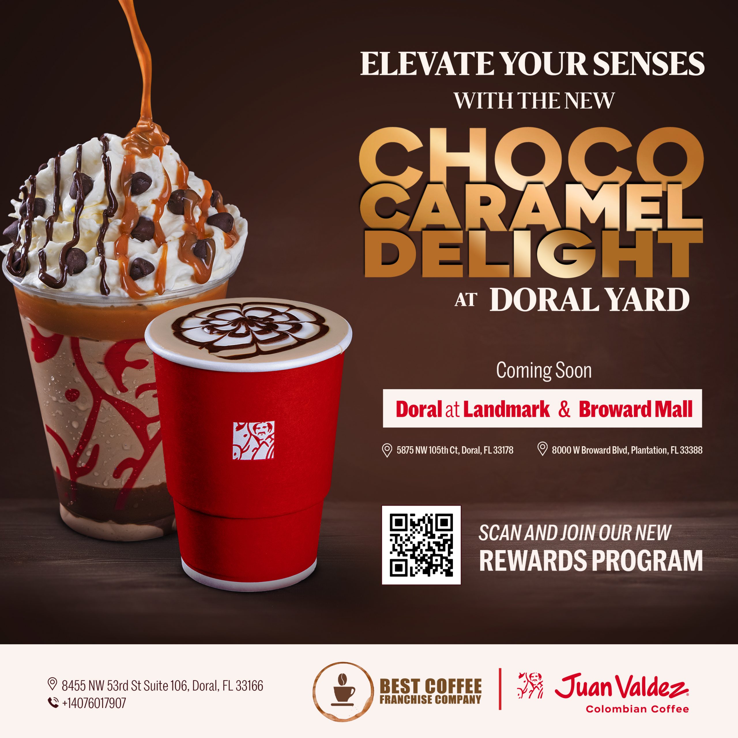 Juan Valdez Colombian Coffee Indulge in the rich flavor of our New Choco Caramel Delight. Satisfy your sweet tooth with every sip of our perfectly crafted blend of chocolate and caramel. Come try it today and treat yourself to a moment of pure delight.