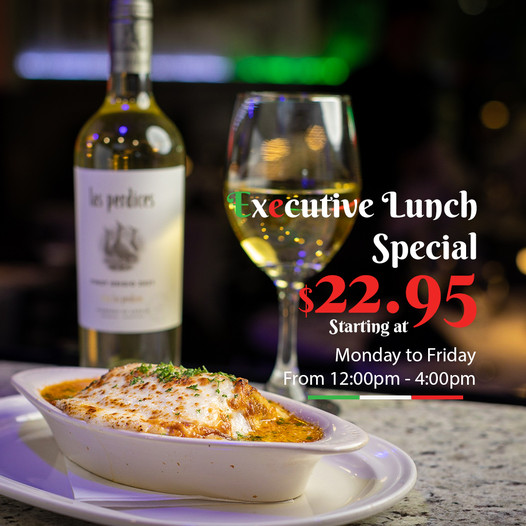 Coppola's Bistro Ristorante Join us for our Executive Lunch Special! Executive Lunch Special Monday to Friday 12:00 pm - 4:00 pm Includes salad or soup of the day, main course, a glass of wine or soft drink, dessert and coffee.