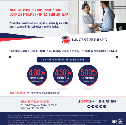 U.S. Century Bank offers a wide array of business banking products and services to help you meet your financial goals.