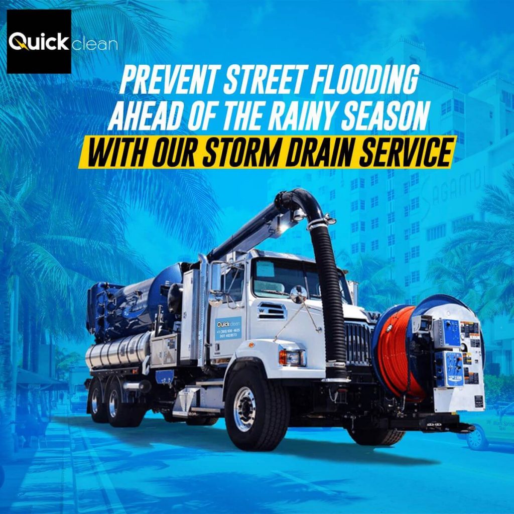 Quick Clean prevent overflows, erosions and the appearance of dangers on the road through flooded streets. Book your storm drain cleaning service now! And be prepared for 4th of july.