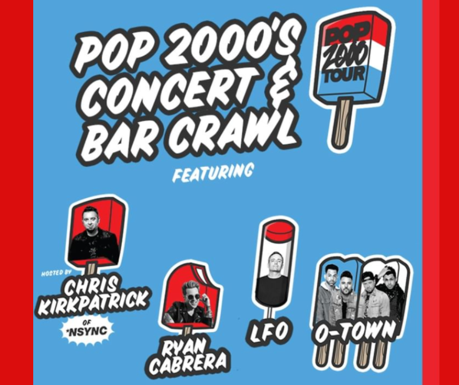 Celebrate 4th of July weekend with the best of Pop 2000's FREE concert hosted by Chris Kirkpatrick of NSYNC. Performances by Ryan Cabrera, O-Town, and LFO! Bar Crawl 3PM. Concert 6PM. Bar Packages On Sale Now ➡ link in bio