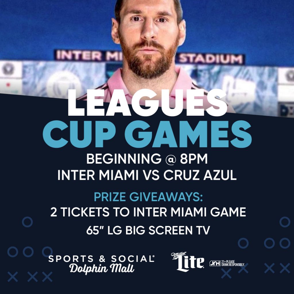 VIVO Watch Lionel Messi's first game with Inter-Miami and the kick off of USA Women's World Cup @ Sports & Social Miami on our 50ft LED wall! Located at the entrance of Dolphin Mall. We'll also be showing the games outside in the Vivo! green on our 22ft LED wall.
