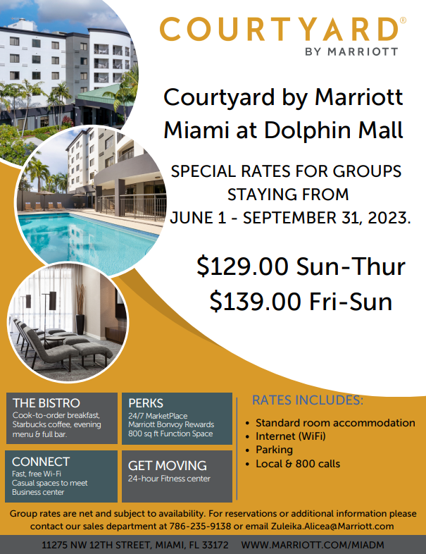 Courtyard Miami at Dolphin Mall Our hotel near Miami, FL puts you close to iconic luxury brands, boutique shops, endless dining options and live entertainment happening year-round!