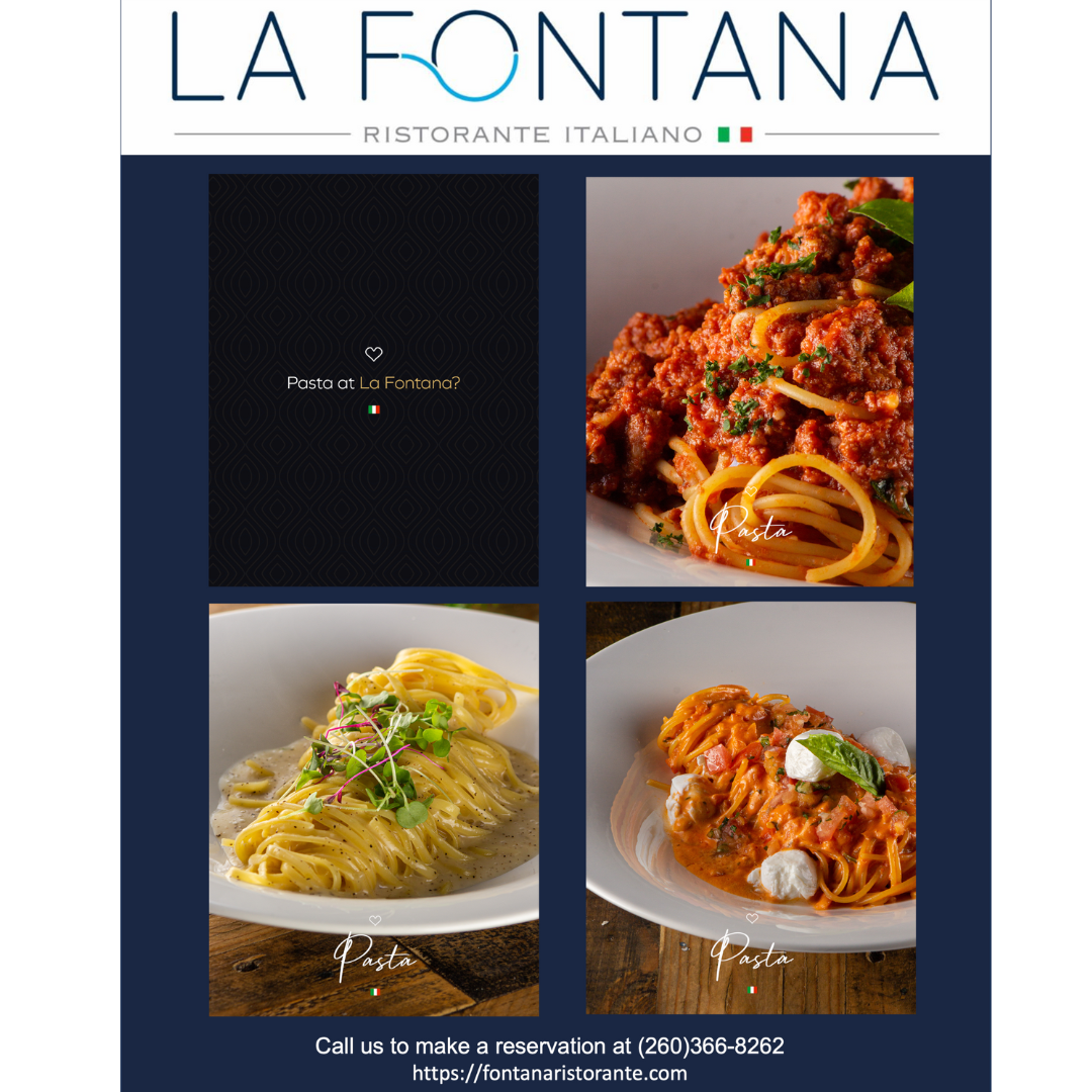 La Fontana From the moment the pasta is carefully cooked to al dente perfection, to the artful arrangement of the ingredients and the tantalizing aromas that fill the air, each plate is a work of art crafted to tantalize your taste buds. Each forkful is an explosion of textures and tastes, as you savor the tender pasta, relish the robust sauces, and revel in the harmonious blend of herbs, spices, and ingredients.