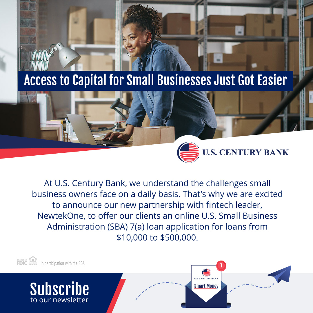 If you're a small business owner in need of financial support, look no further than U.S. Century Bank and our online SBA 7(a) loan application.