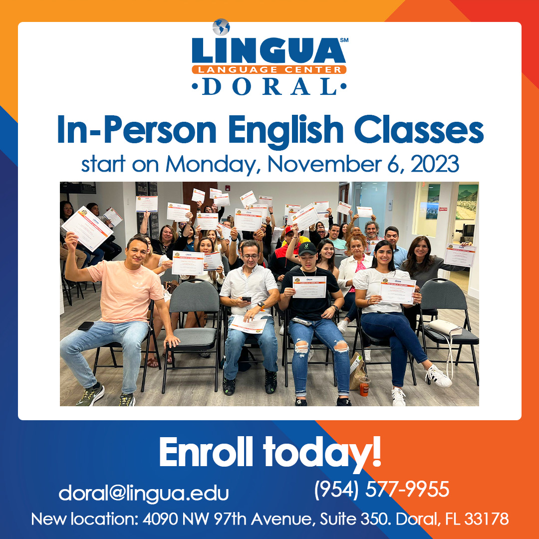 Lingua Language Center English Classes at Lingua Language Center Doral starting November 6, 2023