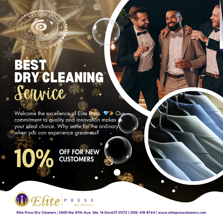 Elite Press Dry Cleaners Bring your clothes to Elite Press Dry Cleaners and get 10% discount in your order.