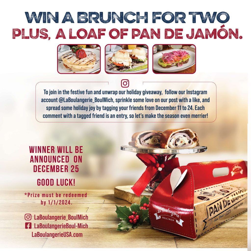 La Boulangerie Boul'Mich Enter our festive giveaway for a chance to WIN a free brunch for two, complete with the scrumptious delight of a wholePpan de Jamón holiday ham bread!!
