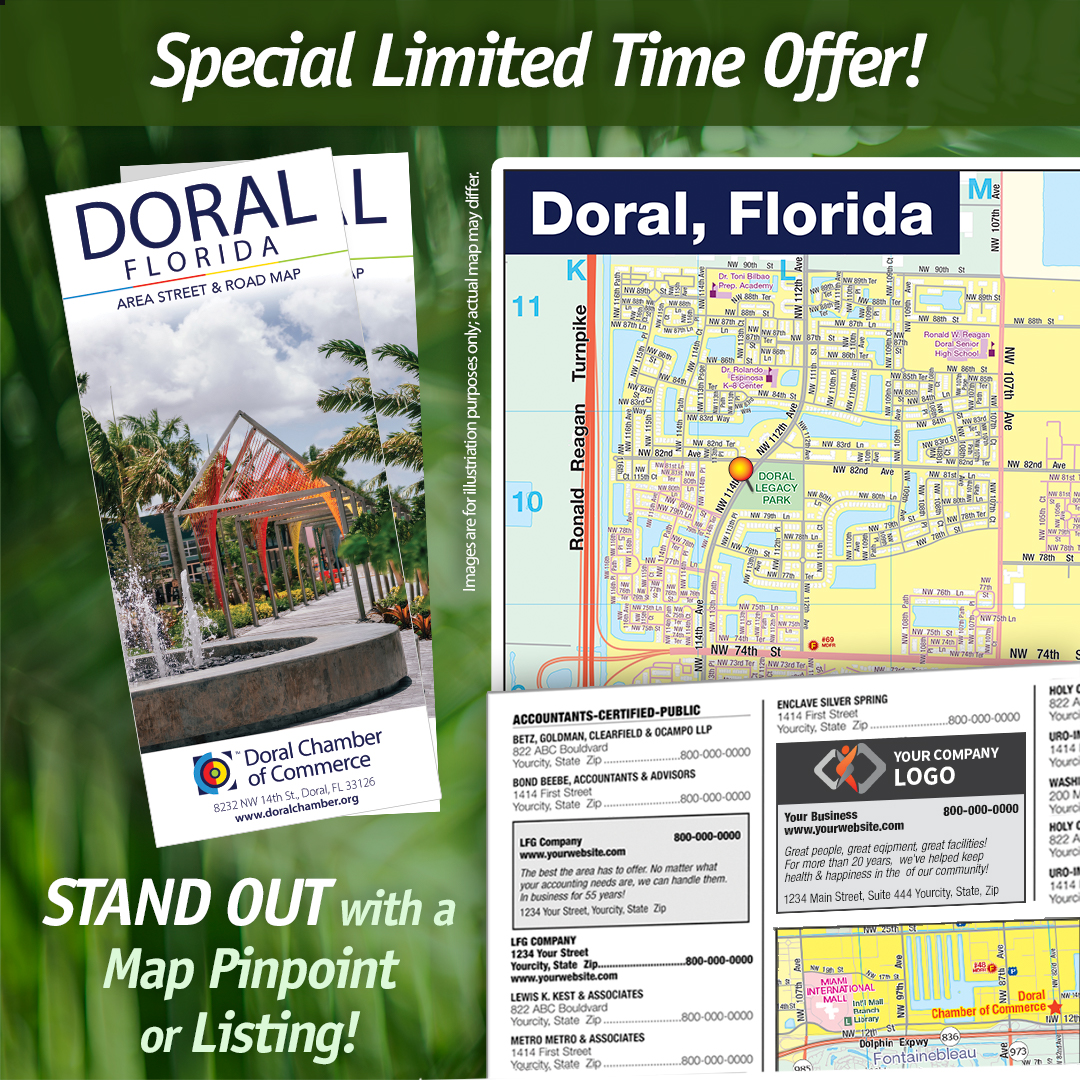 Atlantic Communications Studios listing on the NEW Doral Street & Road Map – published IN PRINT & ONLINE. Brought to you by the Doral Chamber of Commerce, Inc.