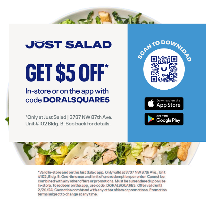 Just Salad Doral ﻿ NOW OPEN! $5 Off Special