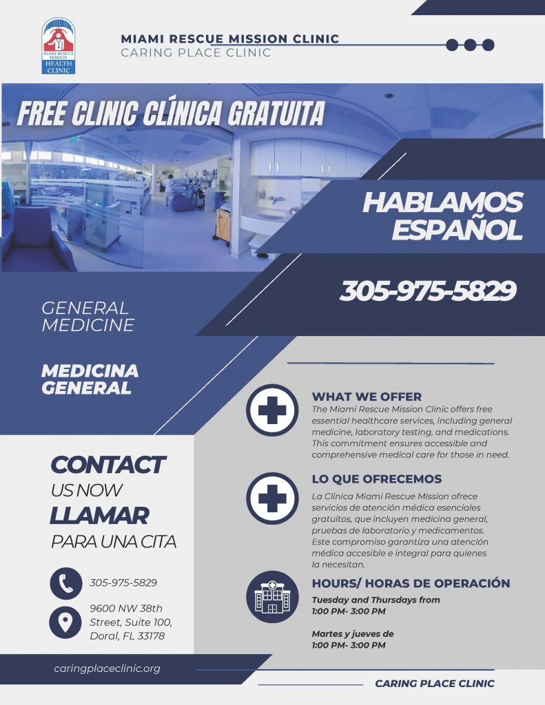 Miami Rescue Mission Clinic - Doral Office We are a free clinic that provides healthcare to anyone in need.
