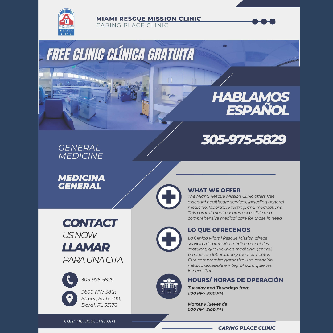 Miami Rescue Mission Clinic - Doral Office We are a free clinic that provides healthcare to anyone in need.