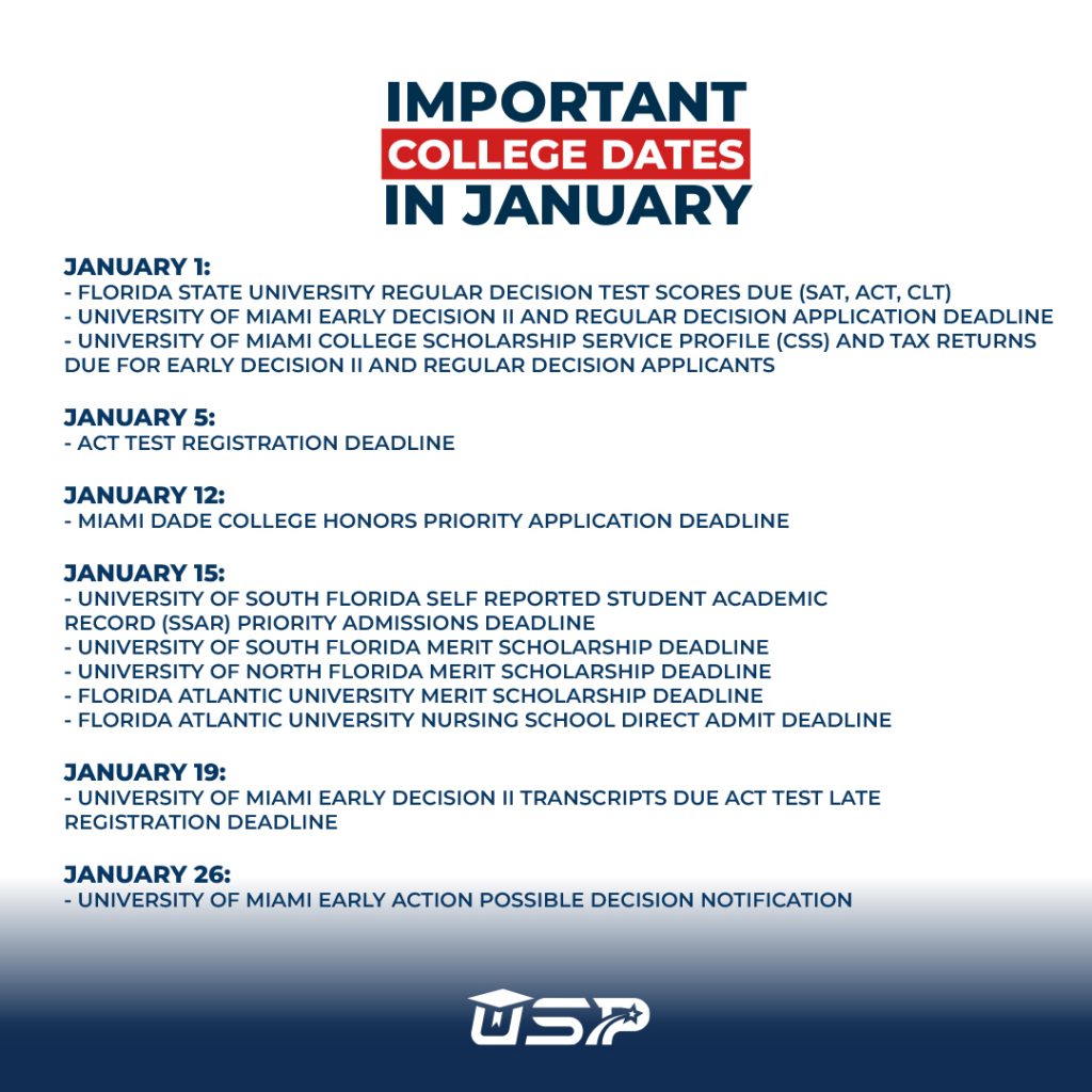 USP Reminds You of Important College Dates in January