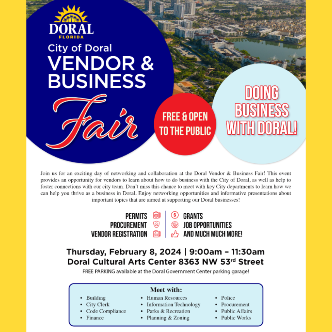 City of Doral invites businesses to participate in the Doral Vendor and Business Fair, on Thursday, February 8th
