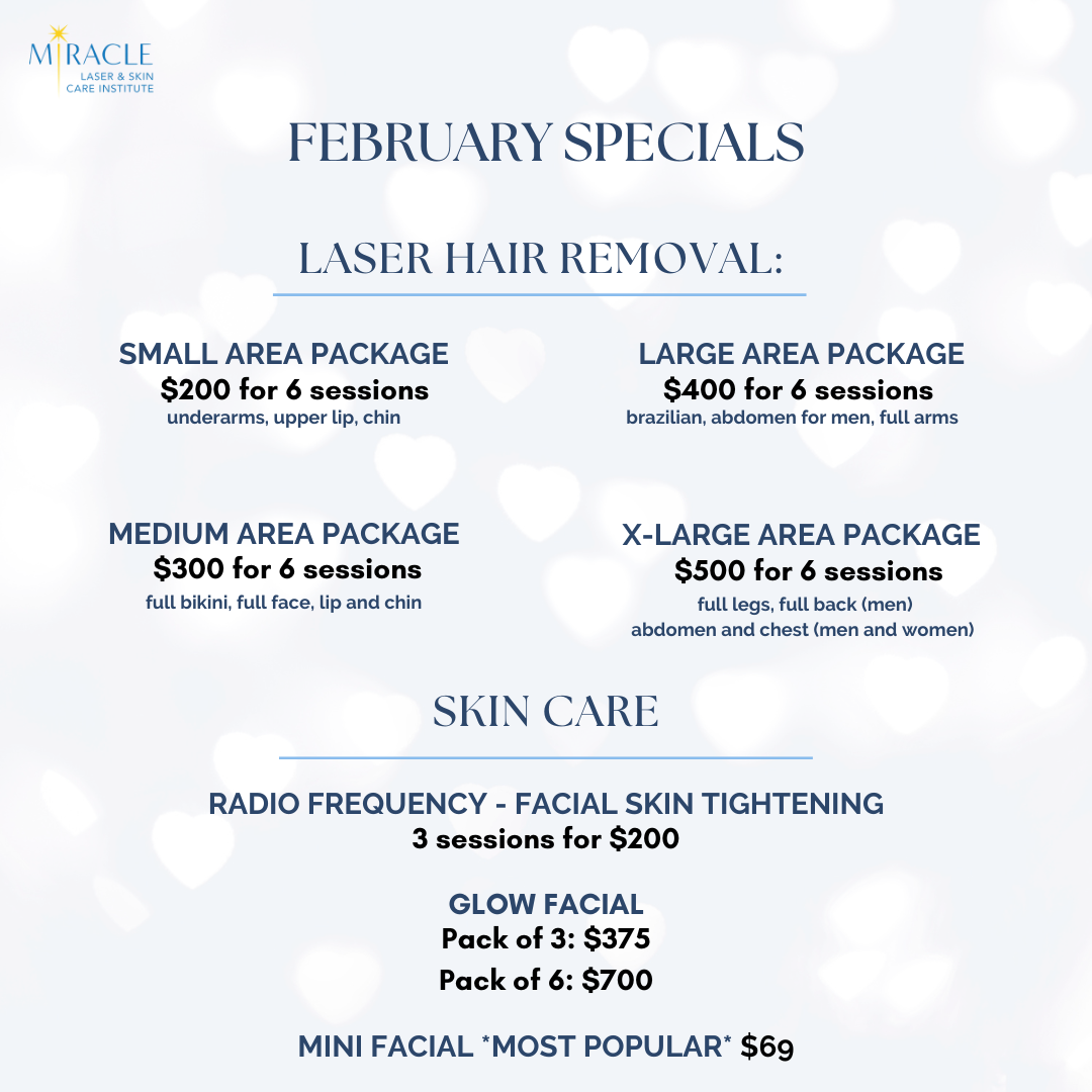 Miracle Laser & Skin Care institute February Specials for Laser Hair Removal, Facials, Skin Tightening and more