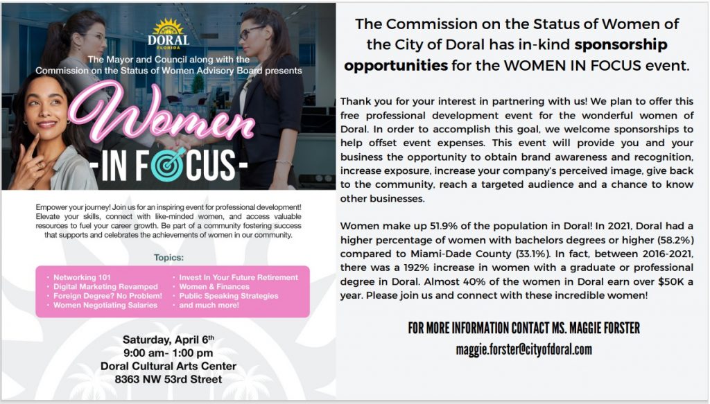 City of Doral Commission on the Status of Women be part of a transformative event that celebrates and empowers women in business and beyond.