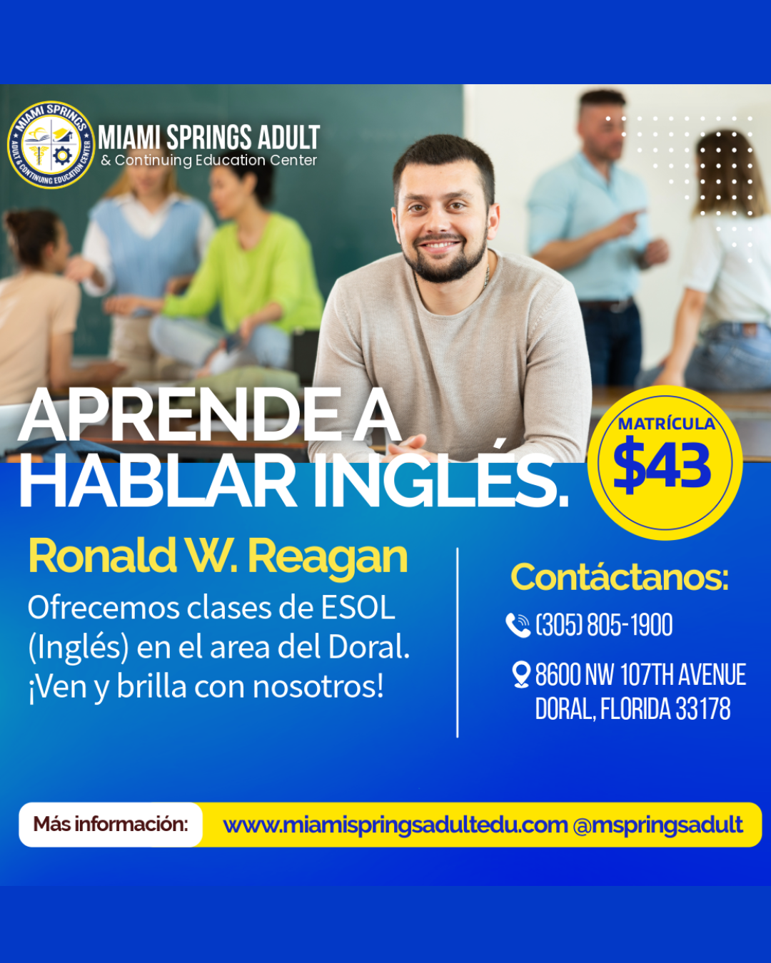 Miami Springs Adult & Continuing Edu. Ctr CLASES DE INGLES PARA ADULTOS EN DORAL