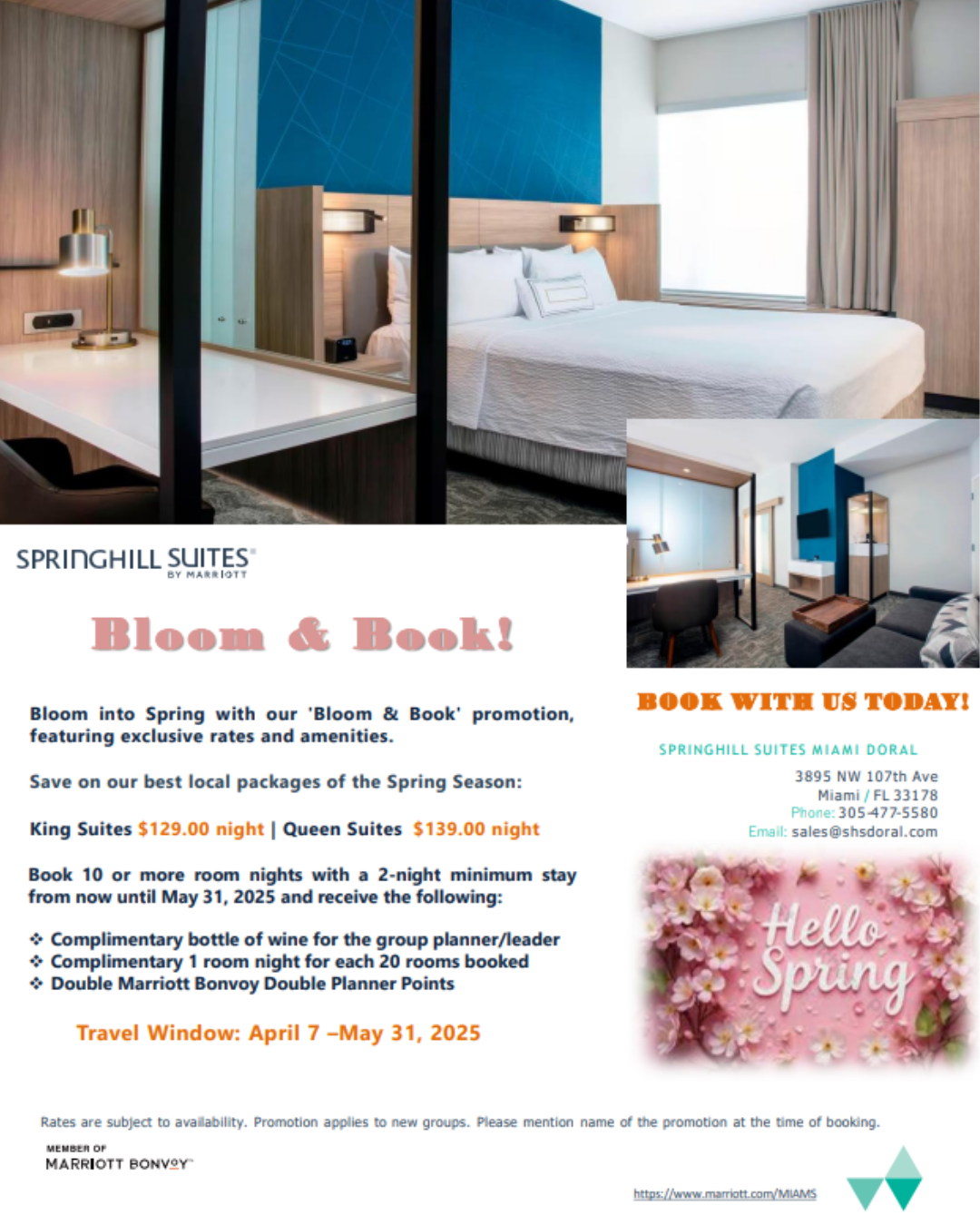 SpringHill Suites by Marriott Miami Doral Book your Group Room Accommodations with our Spring Promotion!