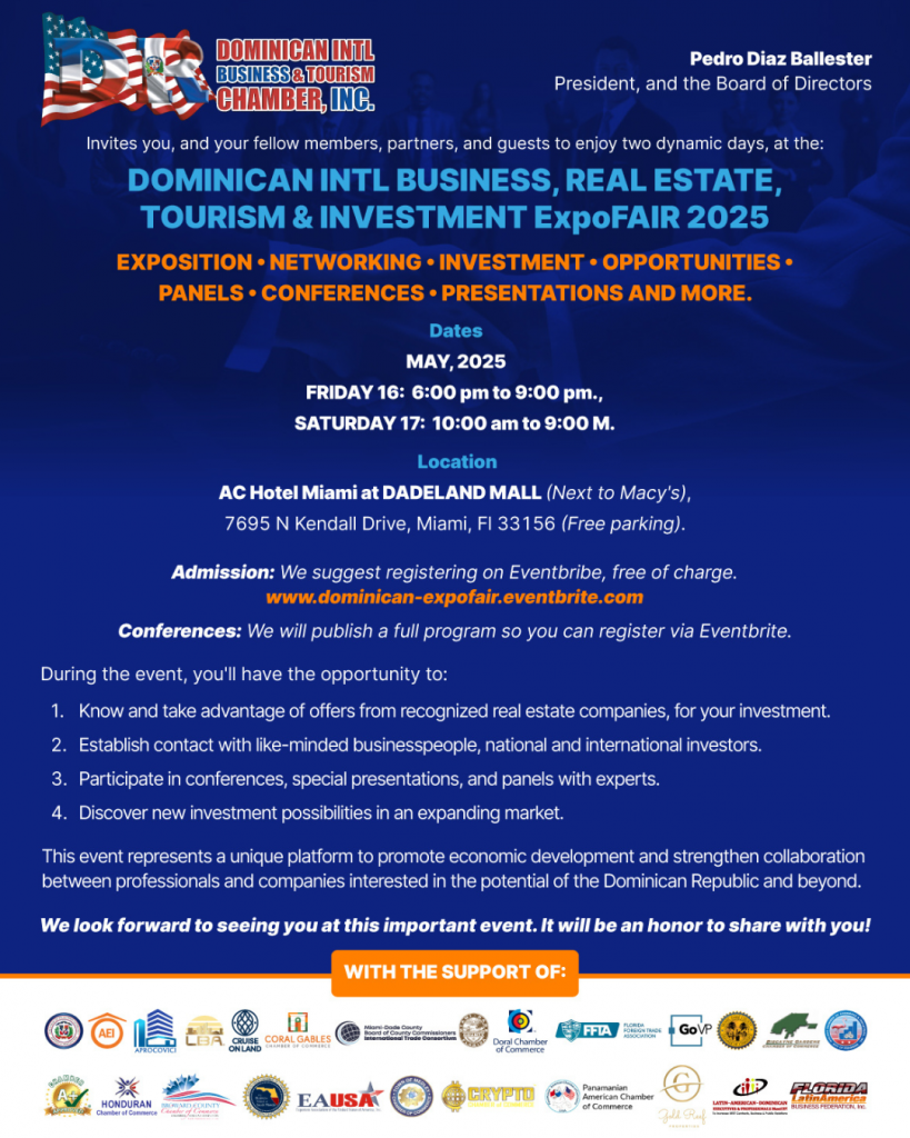 Dominican Intl. Business Tourism Chamber Formal Invitation To Opening, and all events