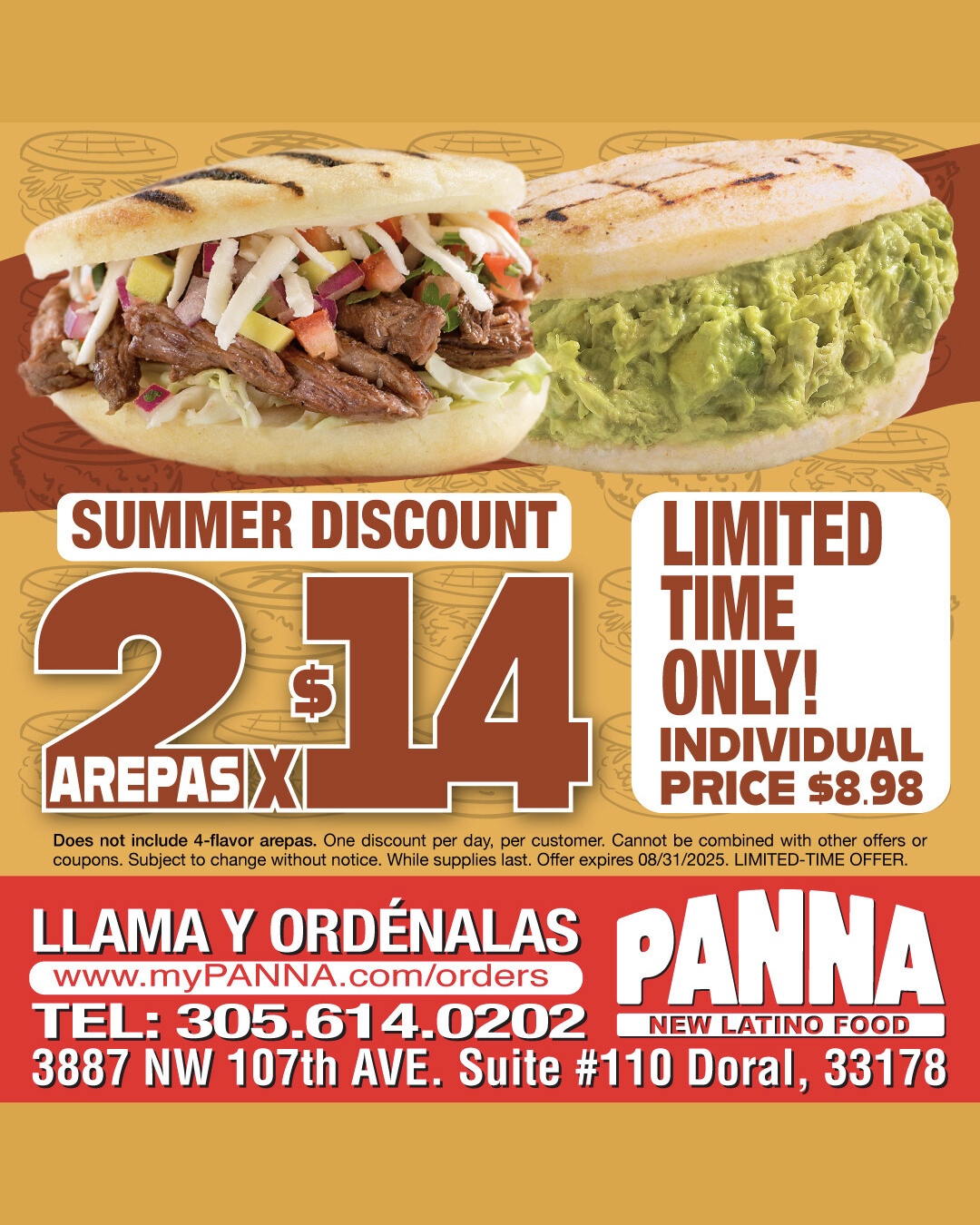 PANNA CAFE EXPRESS AREPAS! Summer Discount LIMITED TIME ONLY!
