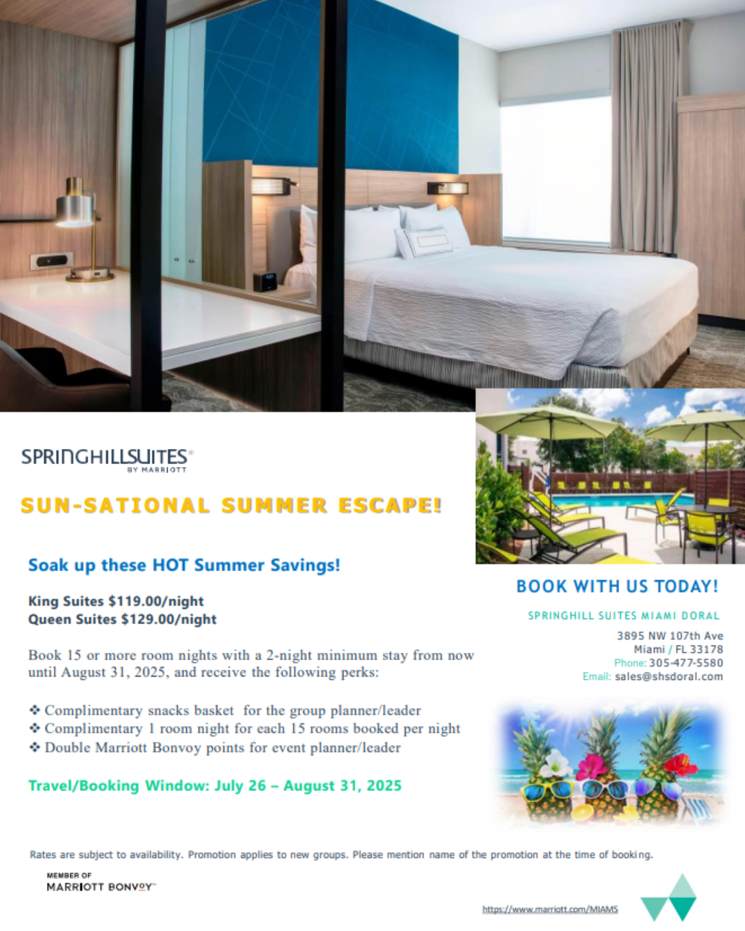 SpringHill Suites by Marriott Miami Doral Book your Group Room Accommodations with our Summer Escape Promotion!