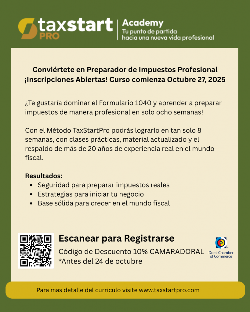 TaxStartPro Conviértete en Preparador de Impuestos Profesional ﻿¡Inscripciones Abiertas!