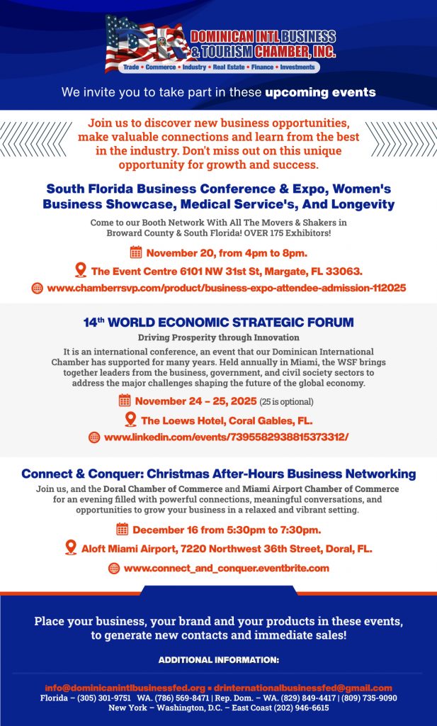 DOMINICAN INTL BUSINESS & TOURISM CHAMBER, INC. JOIN Us In Our November - December Business Events..! -