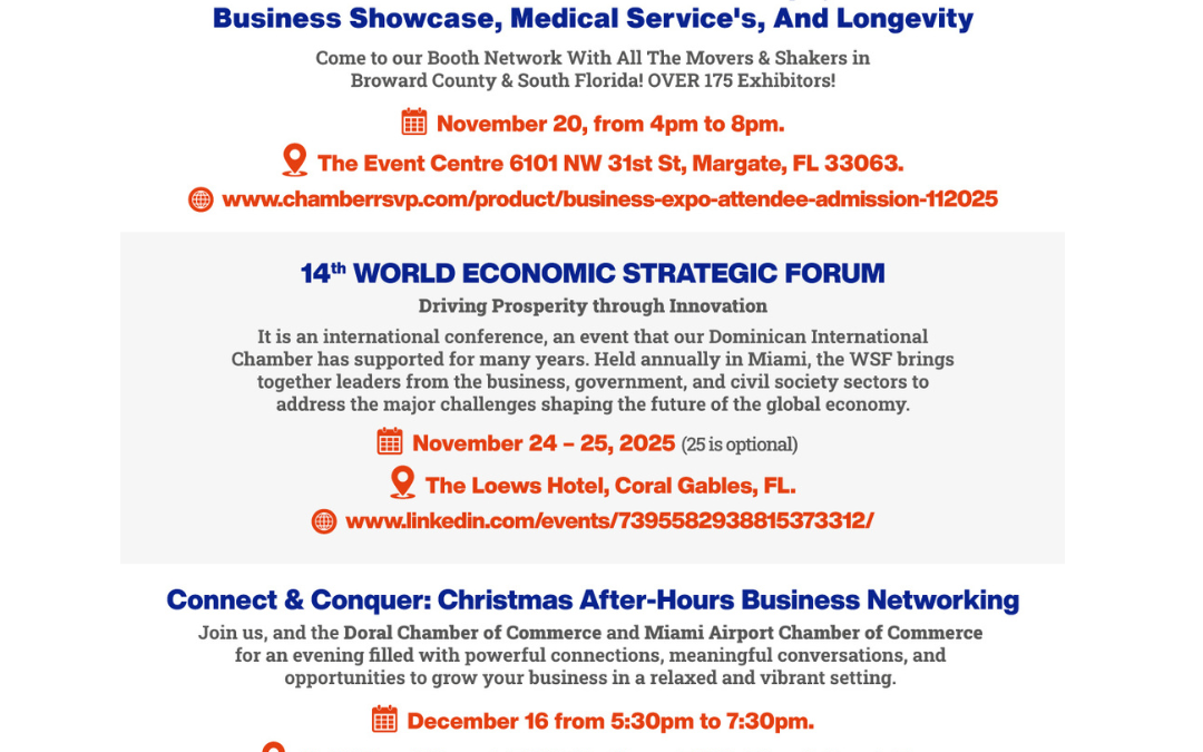 DOMINICAN INTL BUSINESS & TOURISM CHAMBER, INC. JOIN Us In Our November – December Business Events..! –