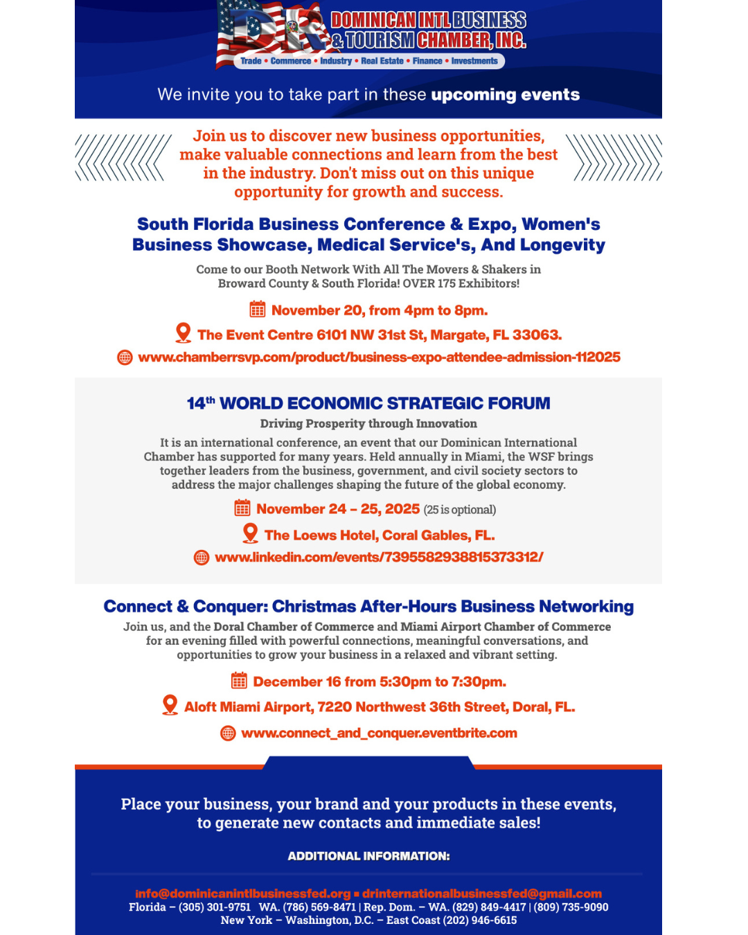 DOMINICAN INTL BUSINESS & TOURISM CHAMBER, INC. JOIN Us In Our November - December Business Events..! -