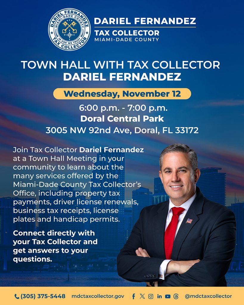 Join the Miami-Dade Tax Collector Town Hall in Doral Tonight!