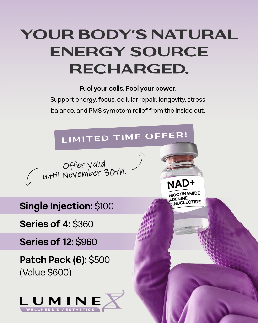 Luminex Wellness & Aesthetics Recharge from Within with NAD+!