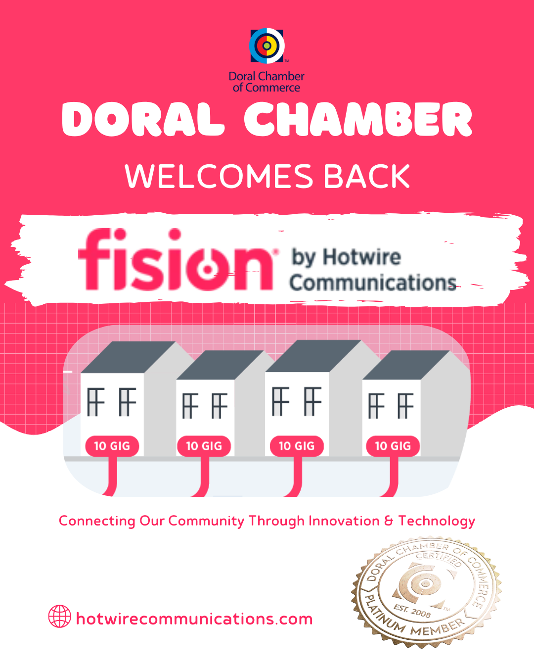 Doral Chamber of Commerce Proudly Welcomes Back Hotwire Communications as a Platinum Member.