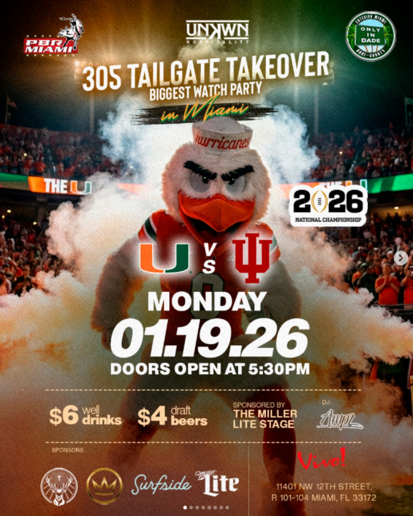 Vivo! Dolphin Mall University of Miami Hurricanes Championship Game Watch Parties Tonight