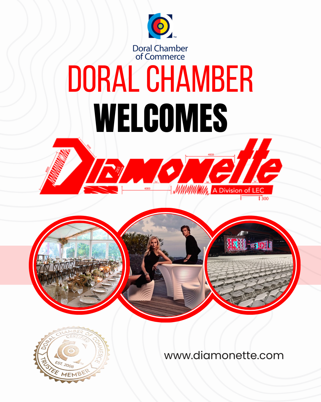 Doral Chamber of Commerce Proudly Welcomes Diamonette Event Rentals as a Trustee Member.