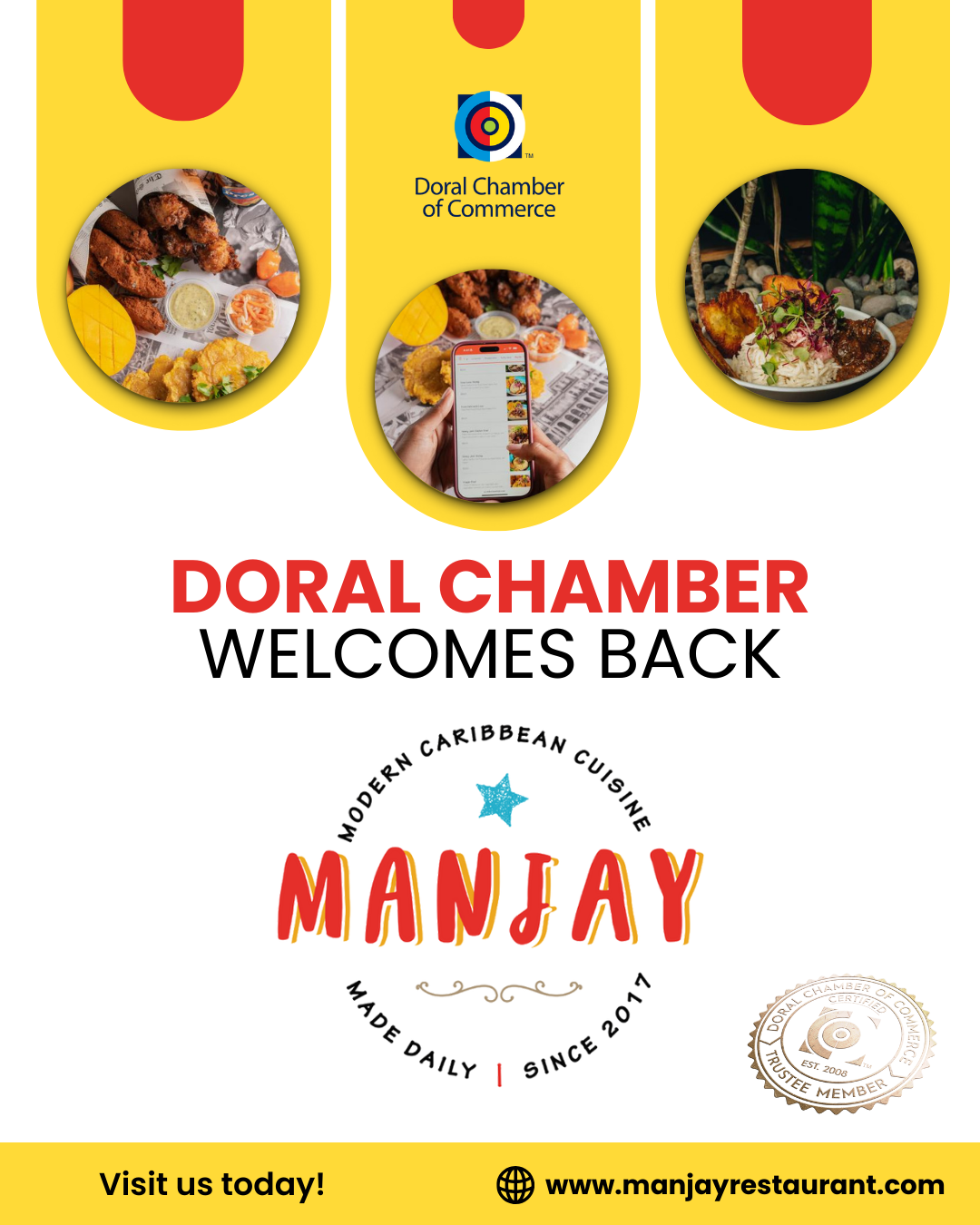 Doral Chamber of Commerce Proudly Welcomes Back Manjay Restaurant as a Trustee Member.