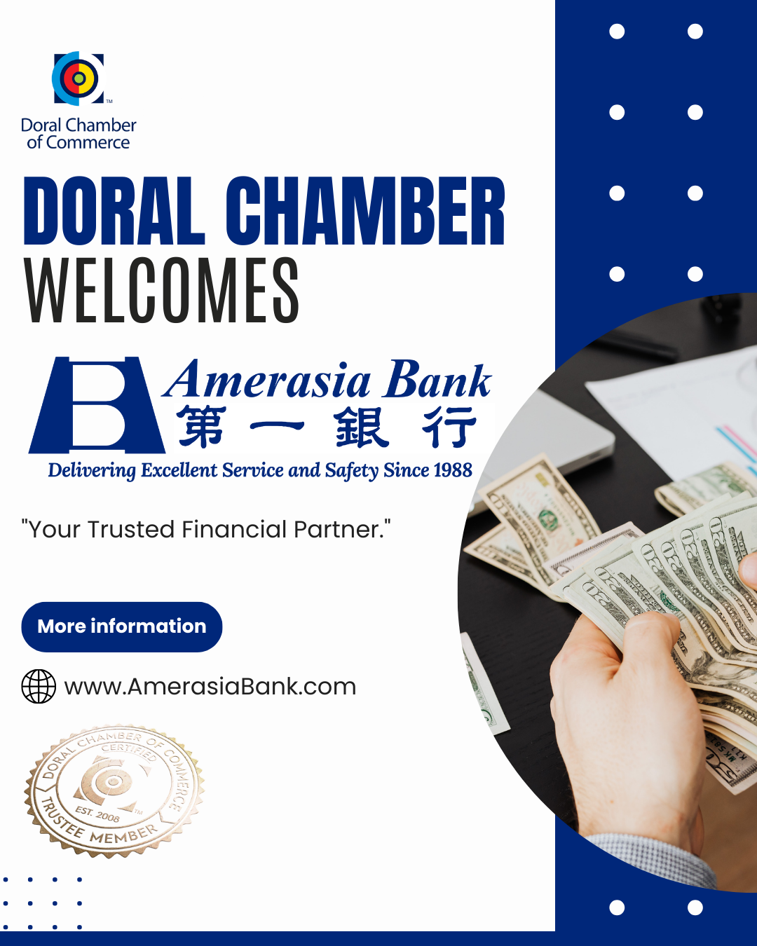 Doral Chamber of Commerce Proudly Welcomes Amerasia Bank as a Trustee Member.